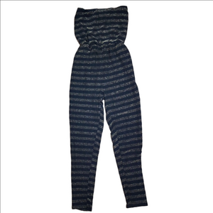 #001 Charlotte Russe Black and Gold Striped Strapless Jumpsuit